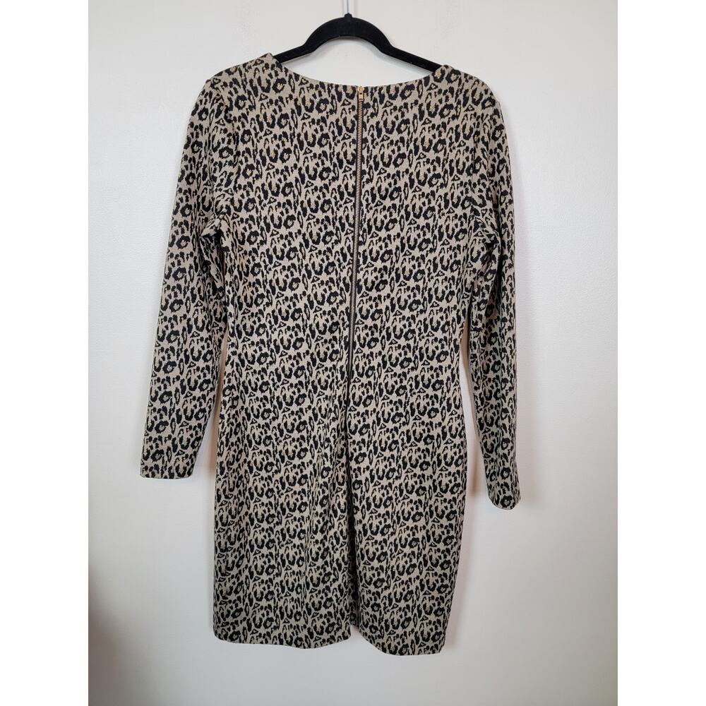 Belle Badgley Mischka Shift Dress Women's 10 Brown Black Gold Leopard Print - Picture 5 of 6